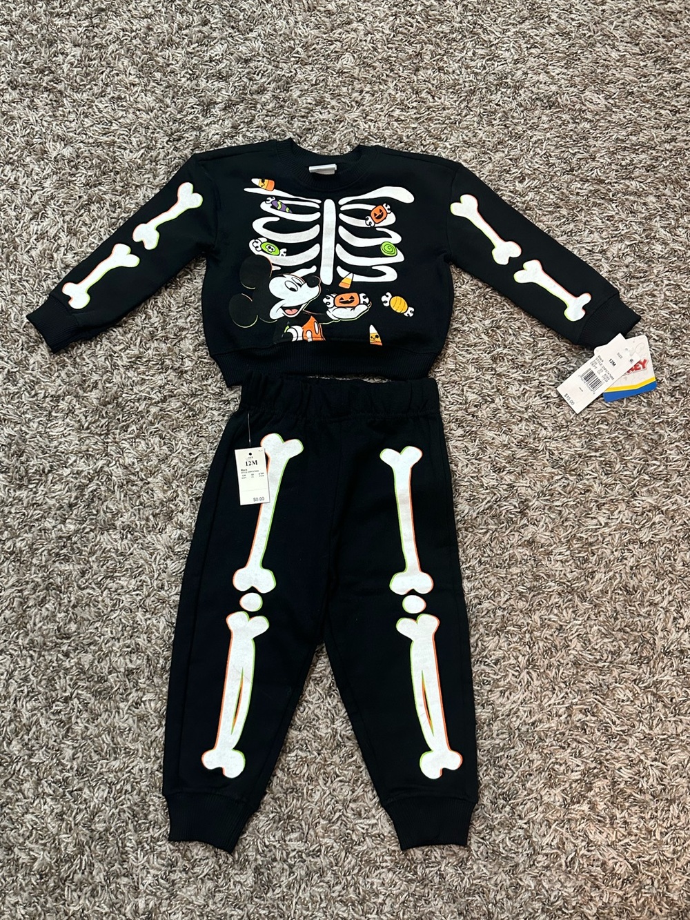 Mickey Mouse Kids Black Skeleton Matching Halloween Set